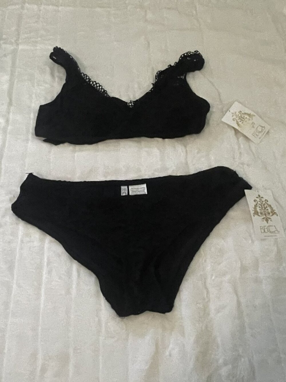 BECCA Black Lace Bikini Top & Brief Set Size L